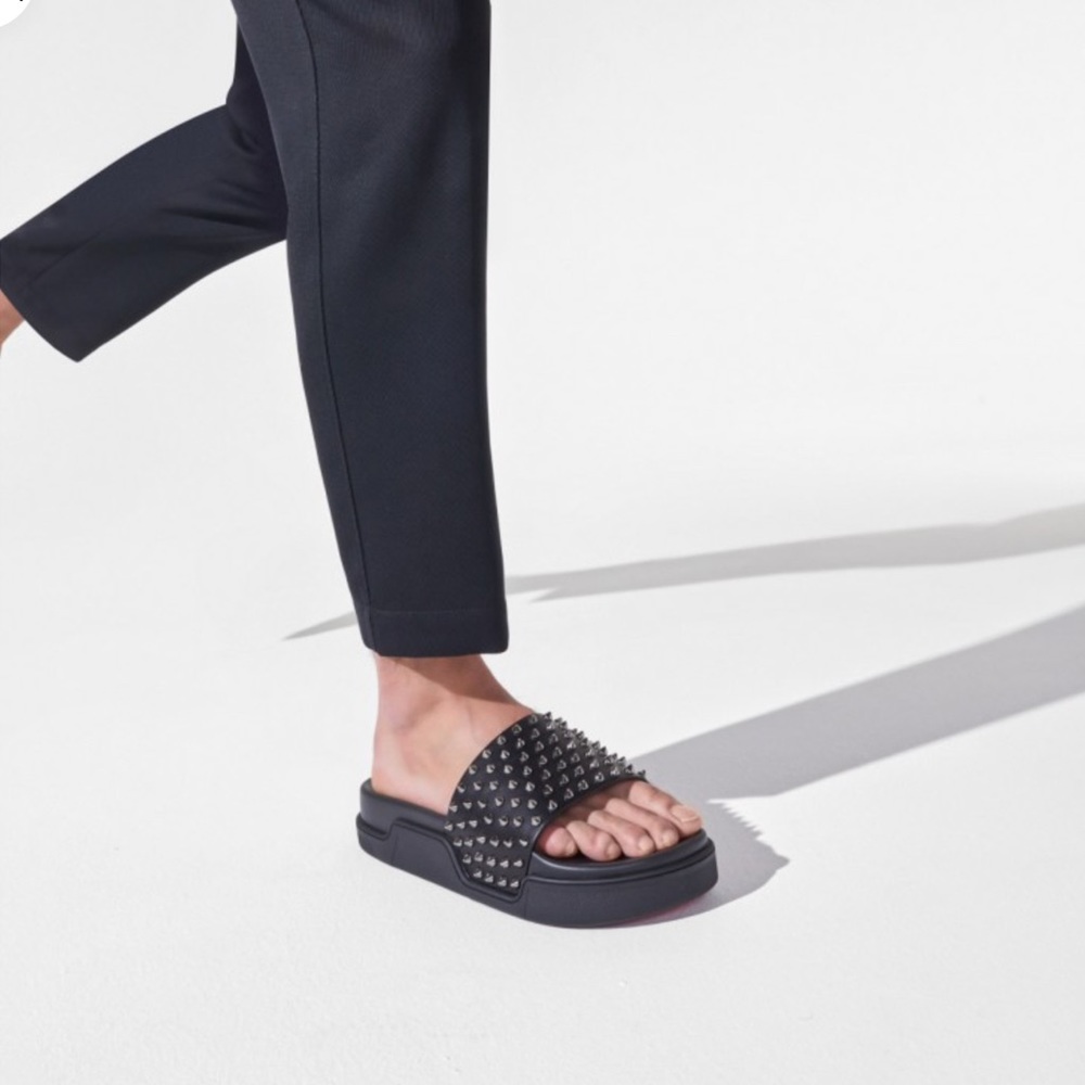 Christian Louboutin Black Studded Slide Sandals
